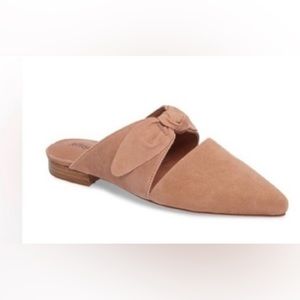 Jeffrey Campbell pink flat bow mule slides